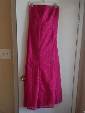 Strapless Fuchsia Lace Evening Dress